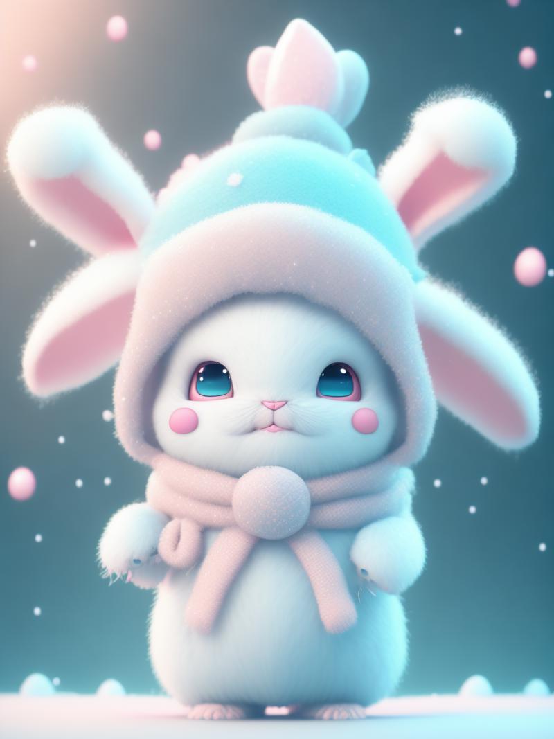 00087-4275282080-front view,small and cute anthropomorphic whit fluffy rabbit cub, in a winter season, wearing a cute pink tiffany blue hat, wear.png